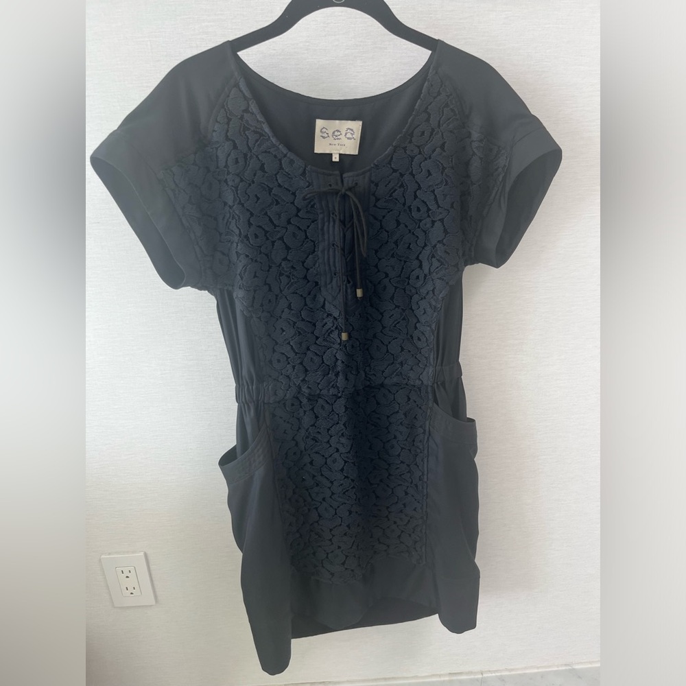 Sea New York. Black silk dress with lace insert size 0